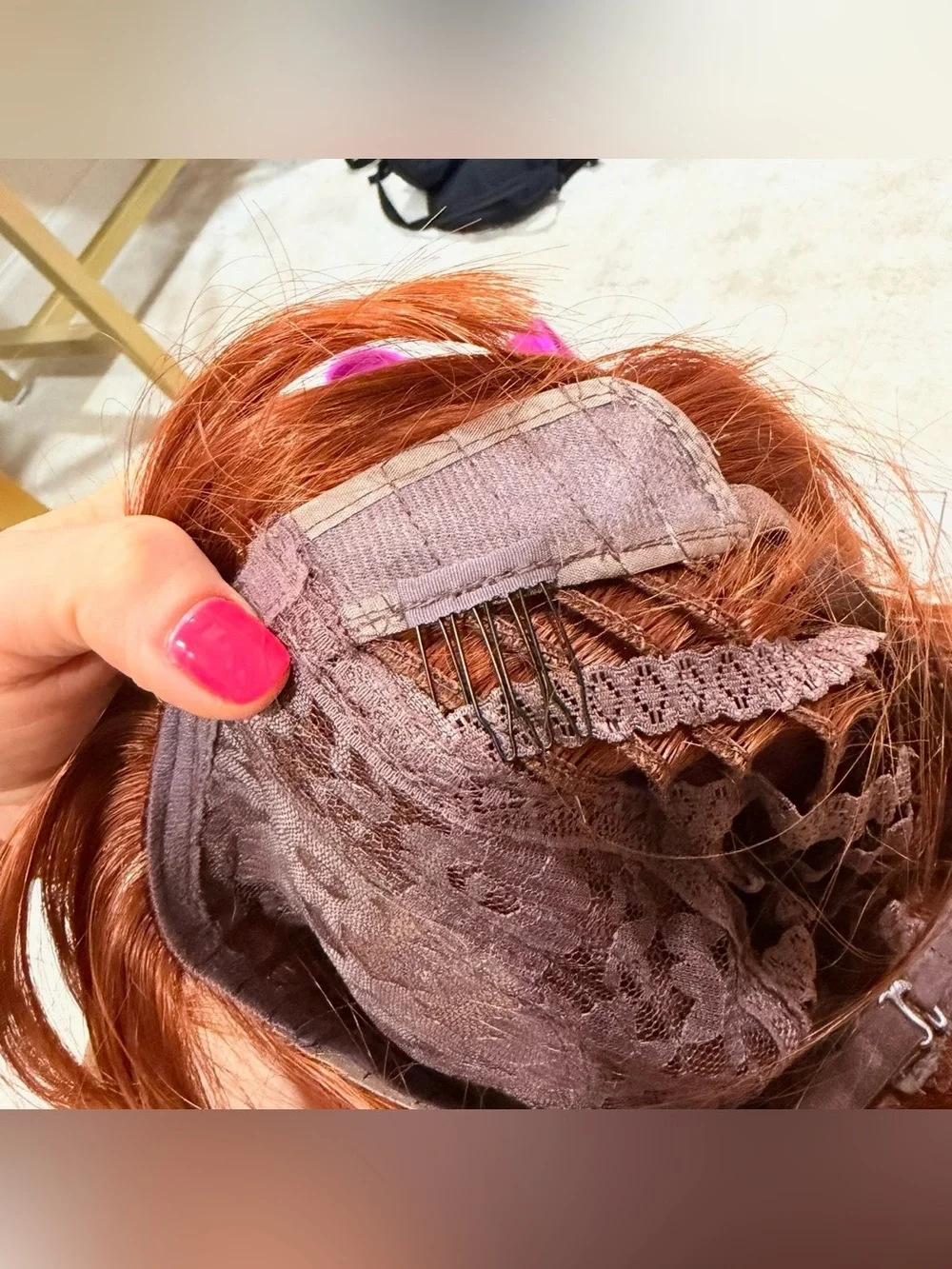 Red Long Women's Wig with bangs