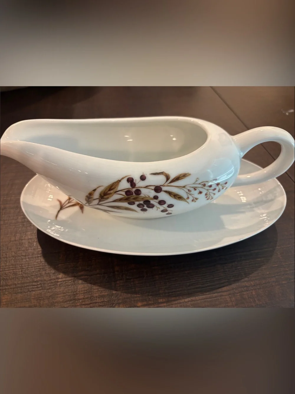 Vintage Fuji China Japan Mountain Berry Gravy Boat with Underplate Mid-Century