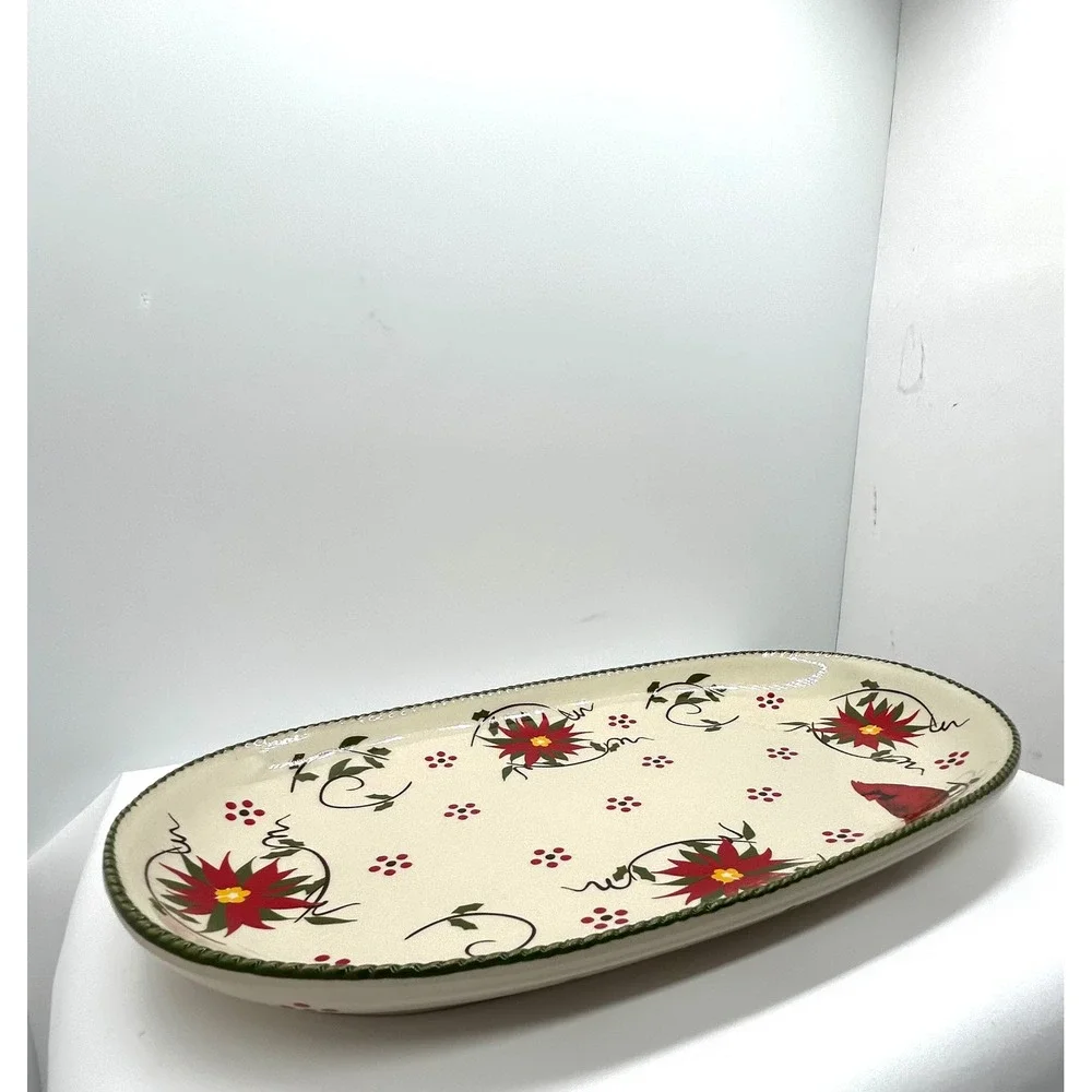 Temp-tations by Tara Winter Whimsy Cardinal Poinsettia Oval Serving Platter 12in
