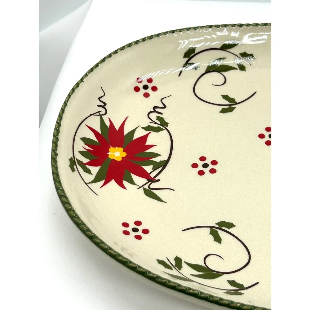 Temp-tations by Tara Winter Whimsy Cardinal Poinsettia Oval Serving Platter 12in