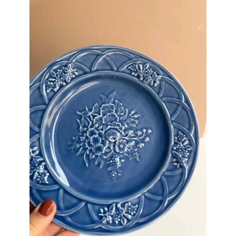 Bordallo Pinheiro Set of Two Blue Floral Arches Bowl and Salad Plate Set