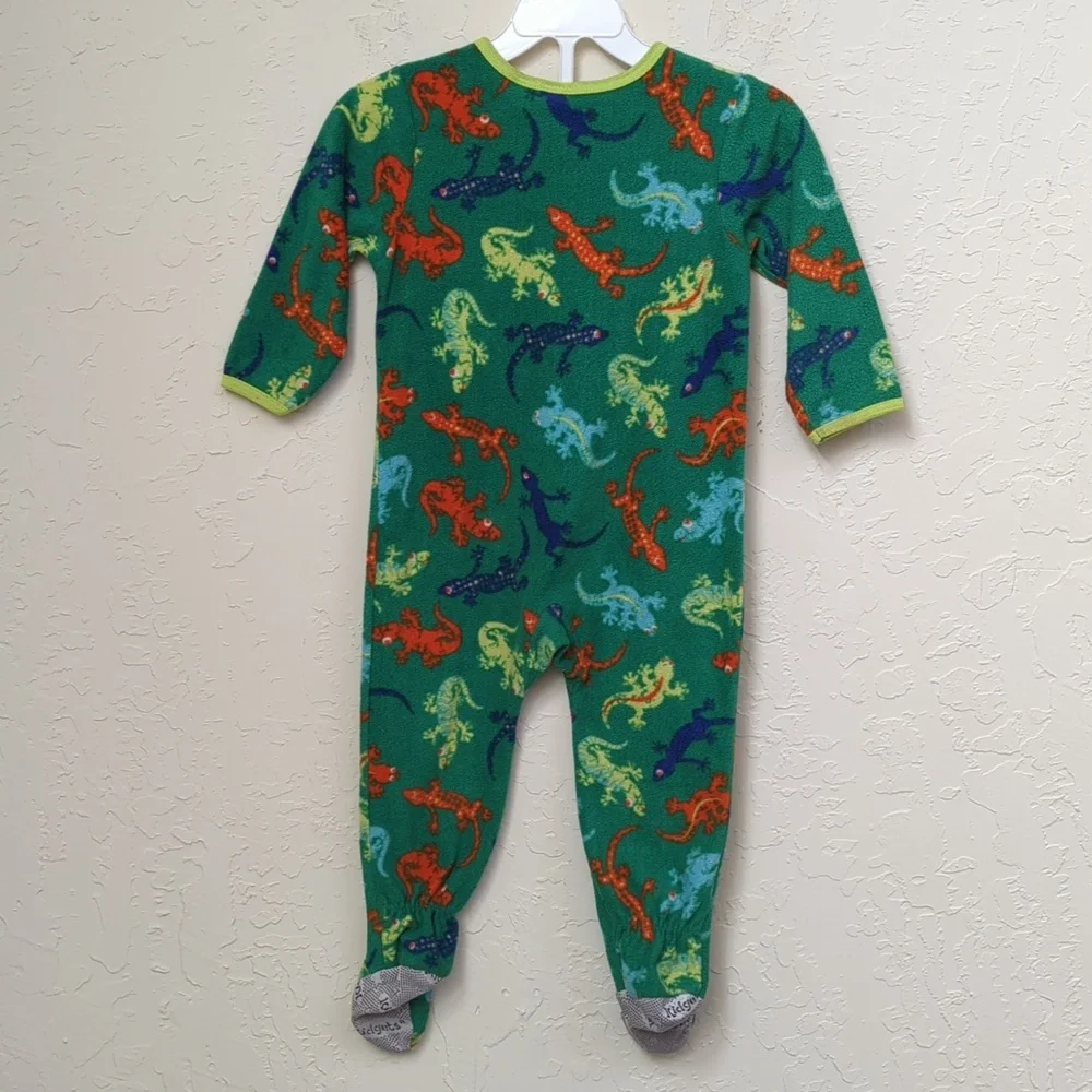 🌻 Kidgets Green Gecko Print Footed Zipper Front Pajamas Size 18 months