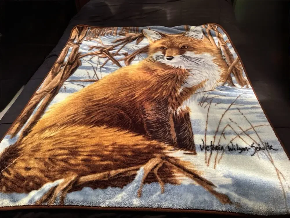 Vintage Fox Print Blanket Throw Fleece Wildlife 50 X 60 Victoria Wilgan-Schulte