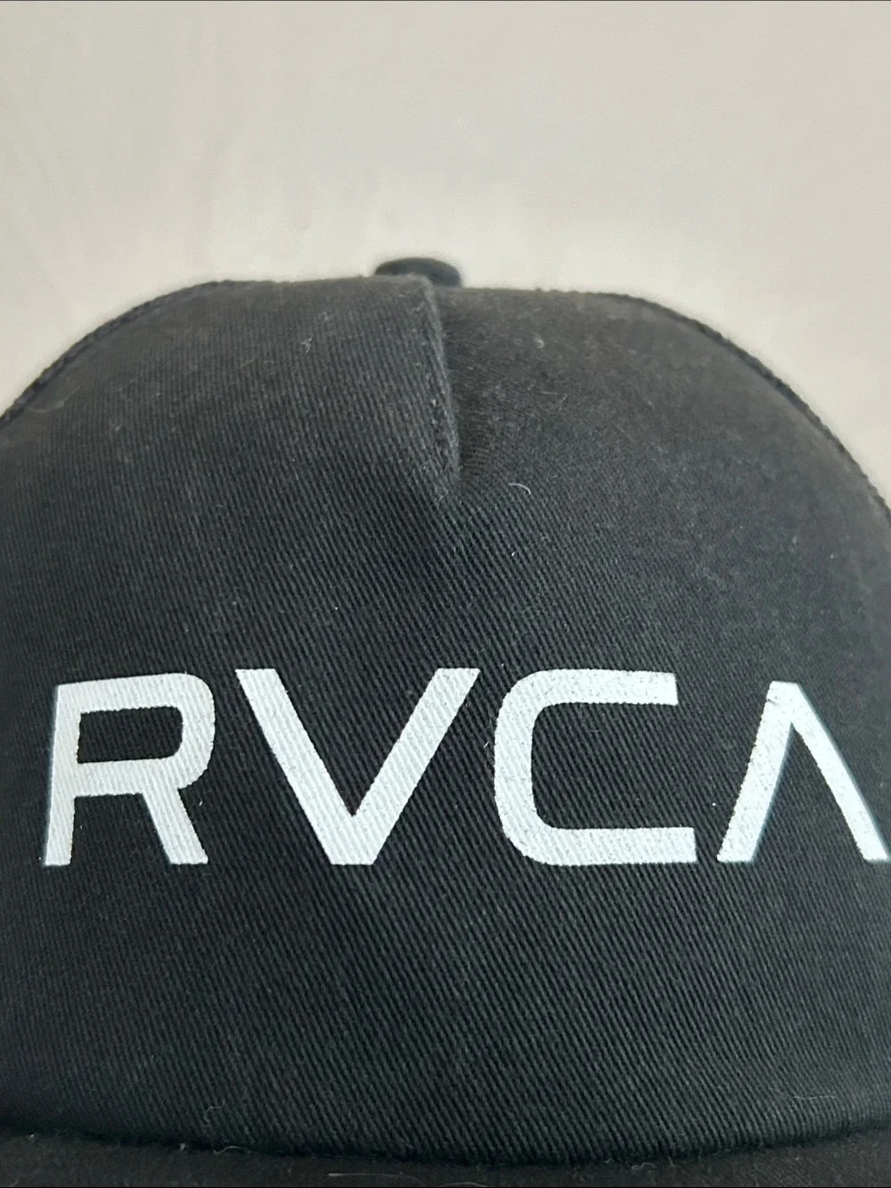 RVCA Foamy Snapback Trucker  Hat With White Logo and Piping.