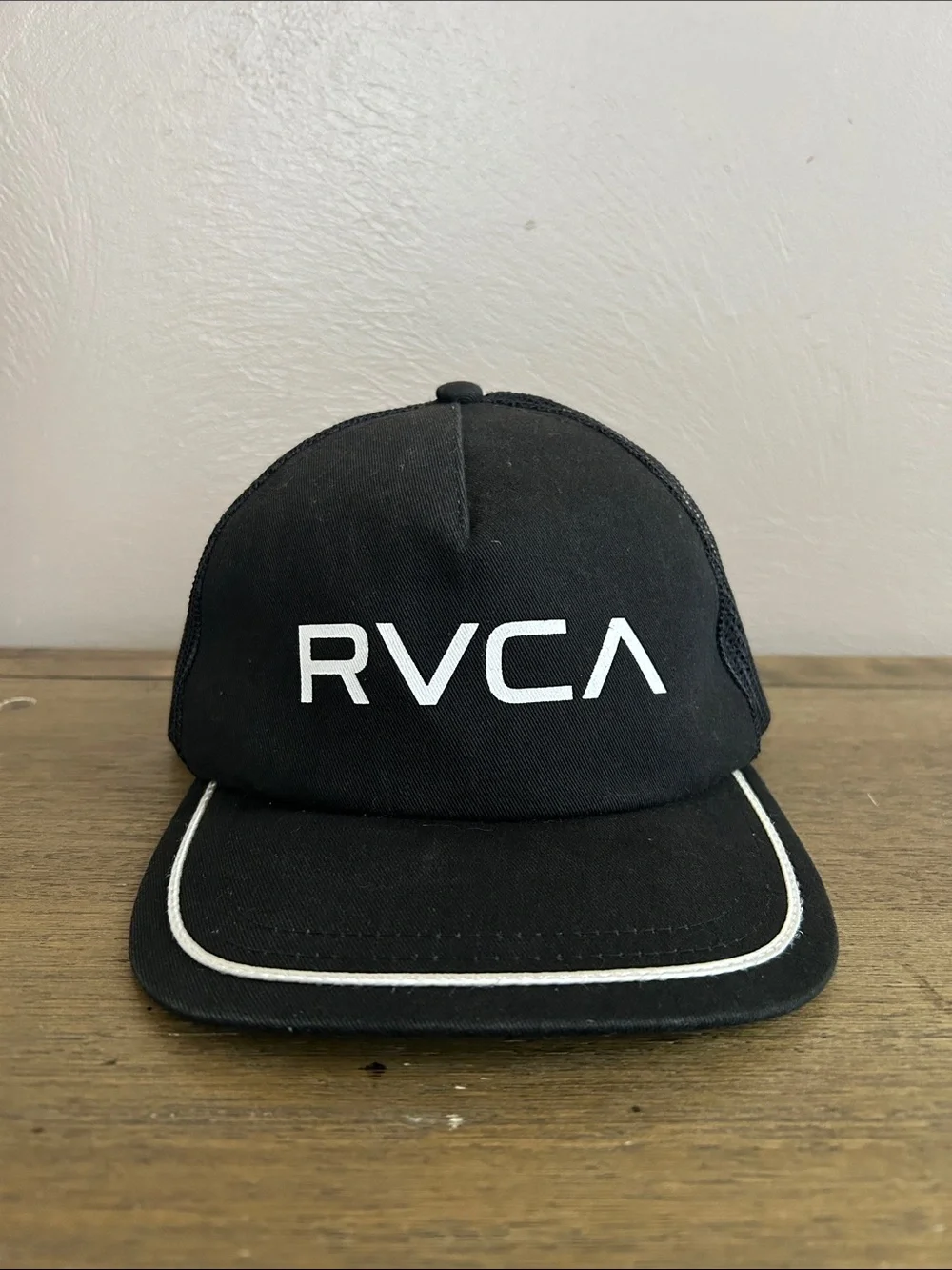 RVCA Foamy Snapback Trucker  Hat With White Logo and Piping.