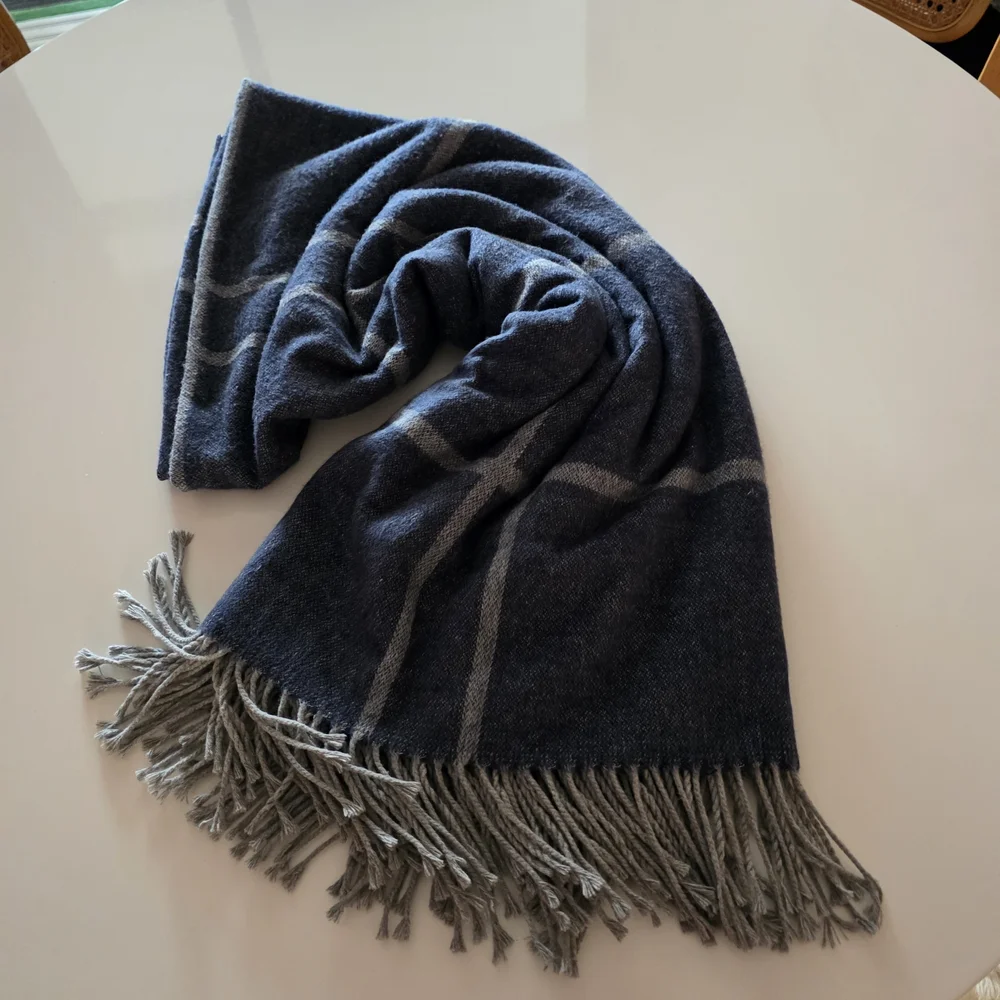 Nido Notte Italian Knit Blanket Plaid Dusty Blue Cotton Blend Soft Throw