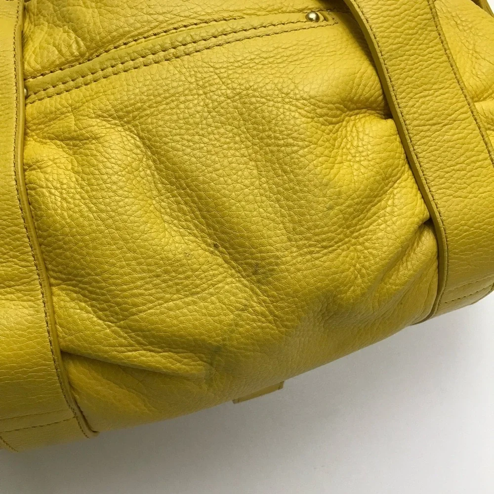 Michael Kors Yellow Leather Outer Pockets Double Handle Satchel Purse Bag