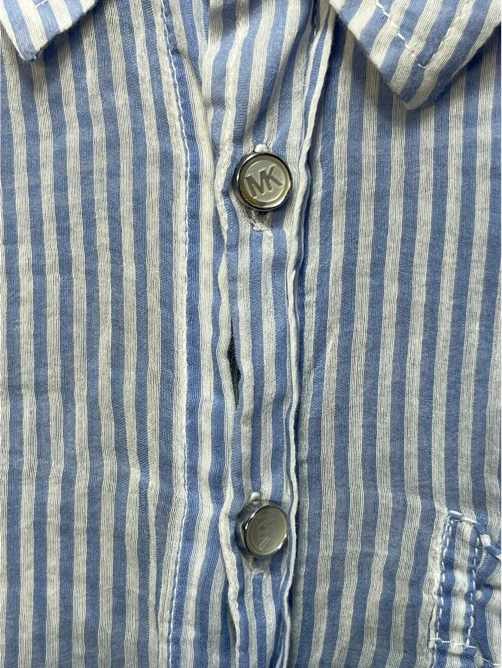 Michael Kors Blue and White Striped Button-Up Shirt Size 14