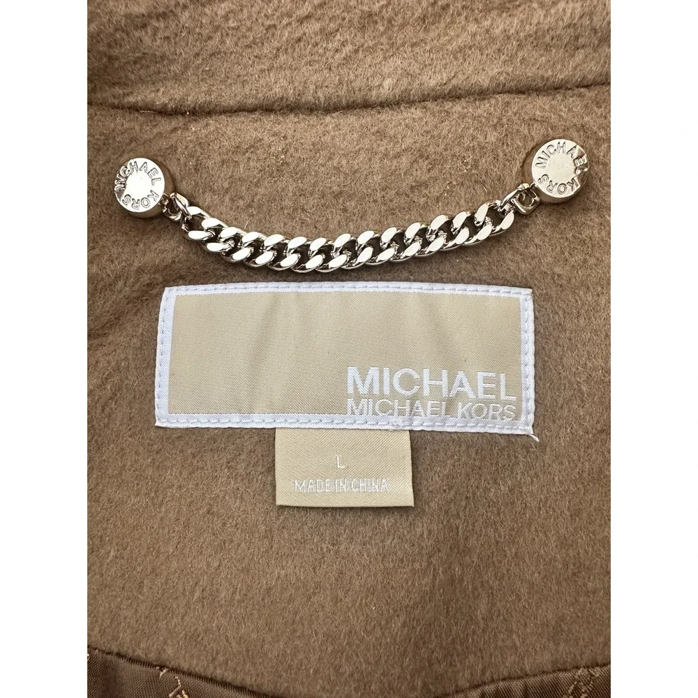 MICHAEL KORS trench coat women's Large Dark Camel Wool Blend Outdoor Career NWOT
