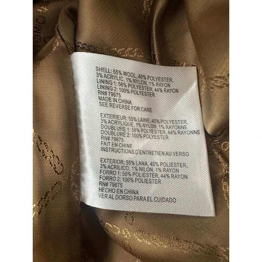 MICHAEL KORS trench coat women's Large Dark Camel Wool Blend Outdoor Career NWOT