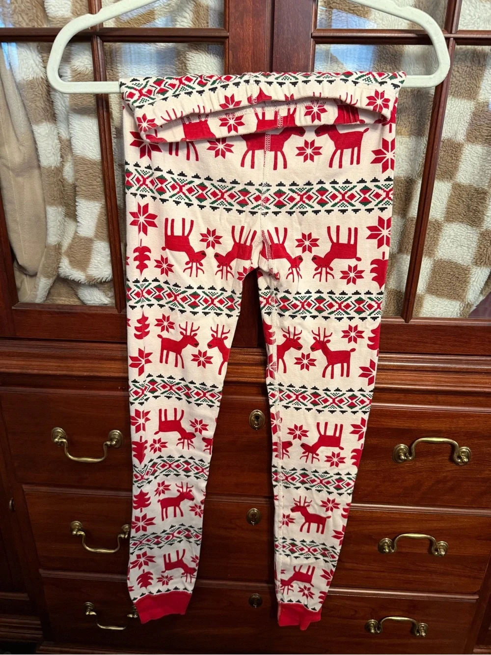 Hanna Andersson Red and White Reindeer Holiday Thermal Top