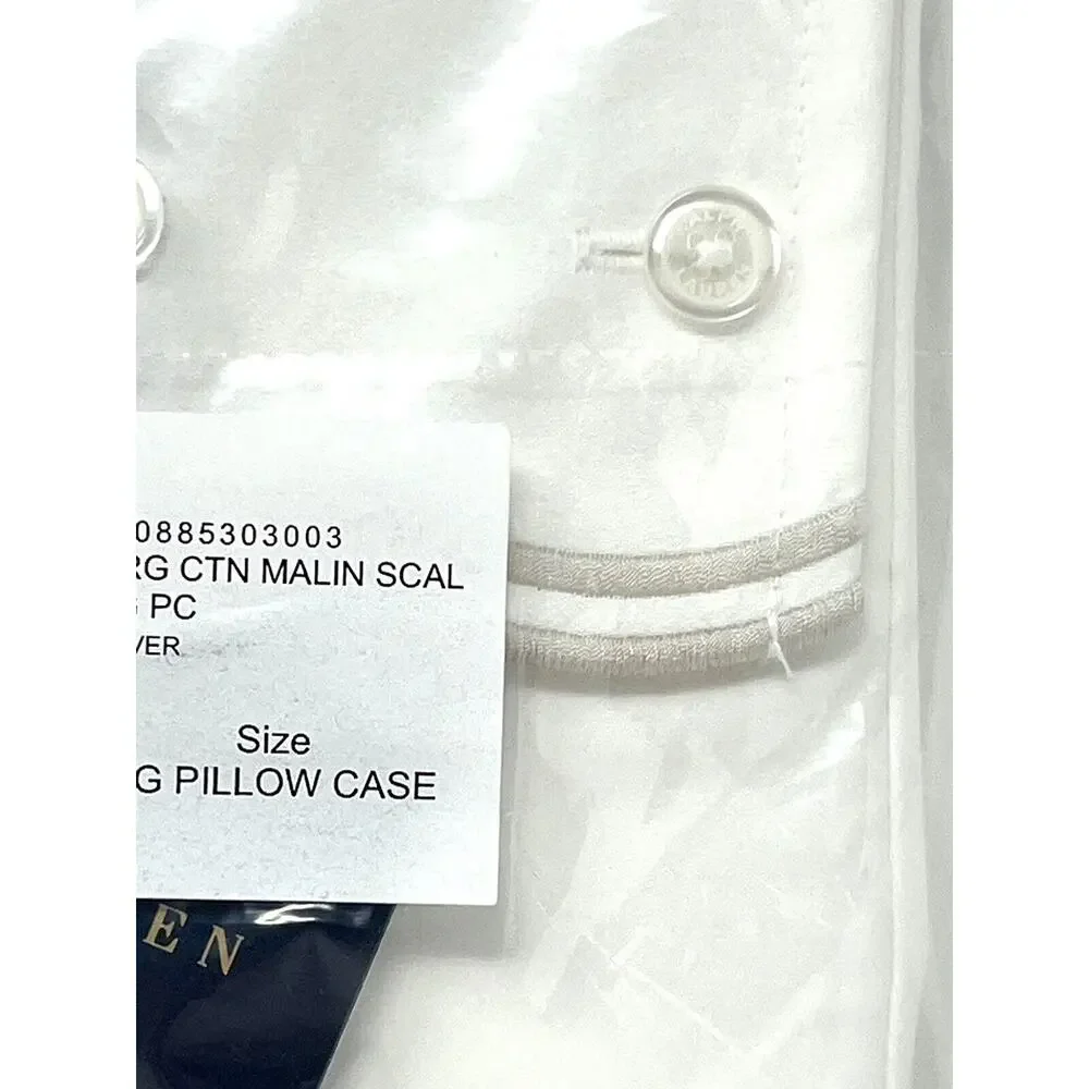Ralph Lauren Malin Scallop KING PILLOWCASES Silver White Organic Cotton NWT Pair