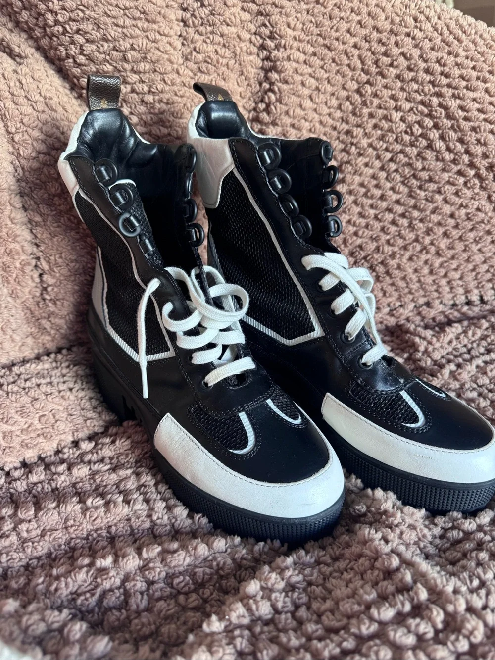 Louis Vuitton Black and White Lace-Up Platform Boots