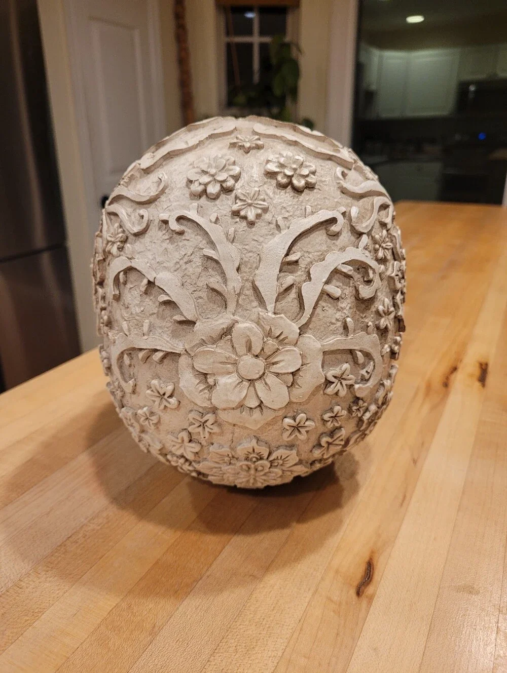 NEW Ornate Floral Carved Decorative Sugar Skull - Ivory