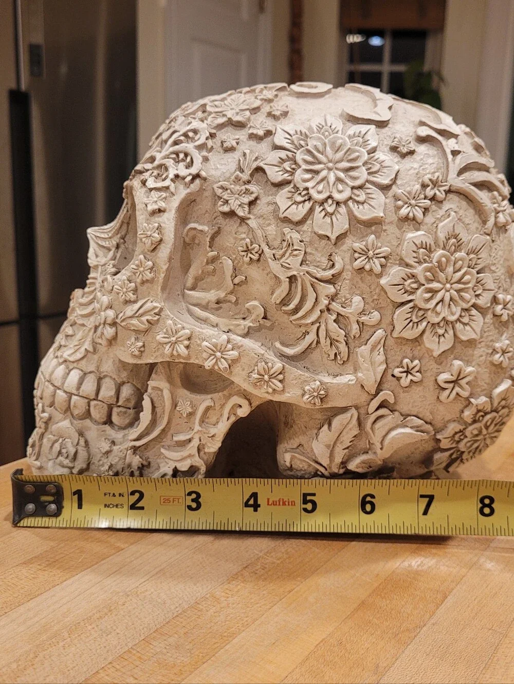 NEW Ornate Floral Carved Decorative Sugar Skull - Ivory