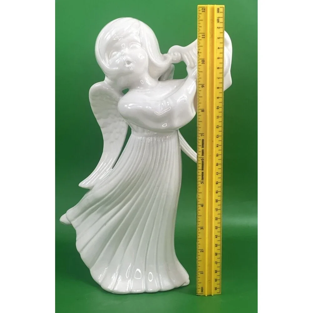 Vintage Atlantic Mold Ceramic Christmas Angel Harp 12” White Ivory Glazed