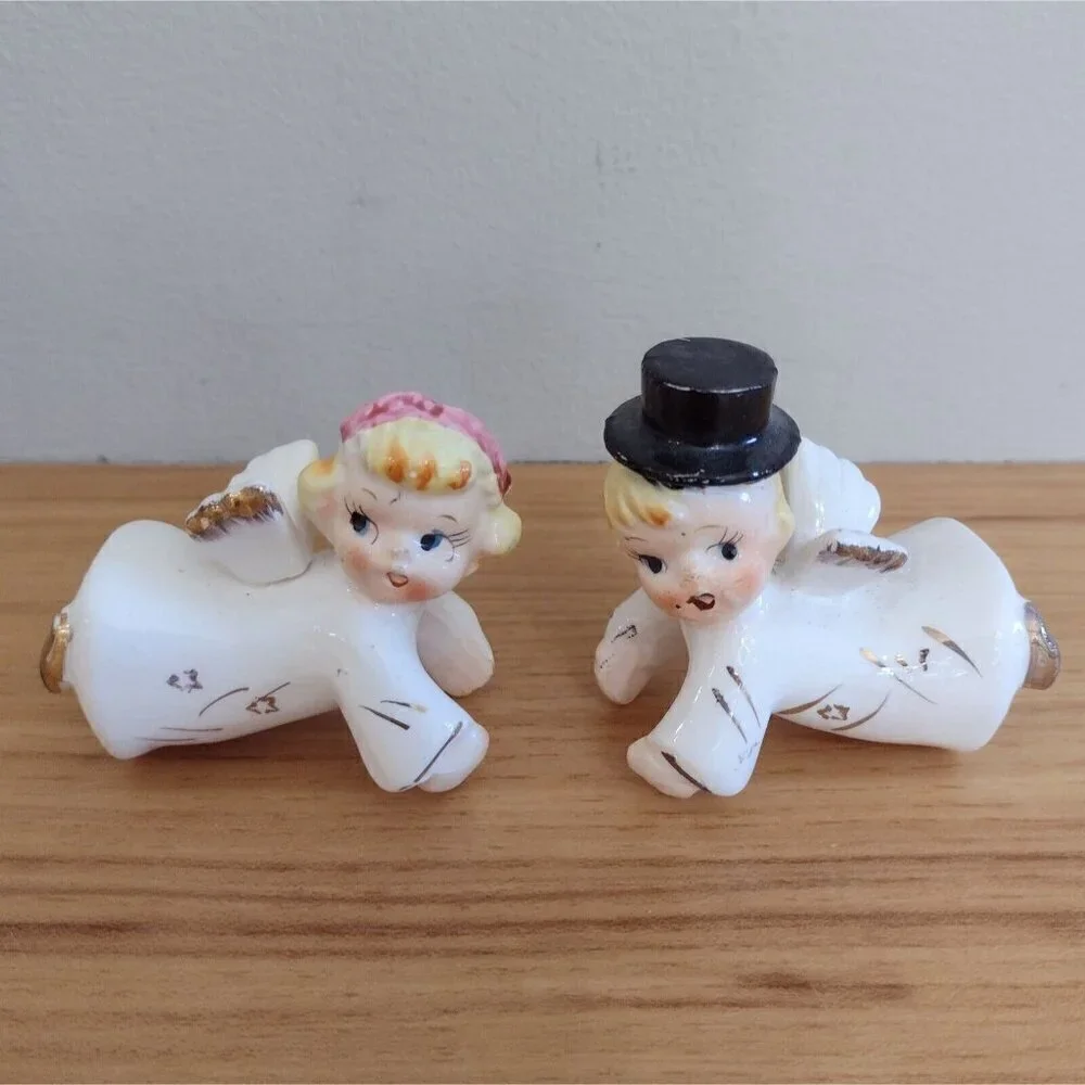 Vintage 1950s Relco Climbing Angels Candle Huggers & Candle Holders W/ Box
