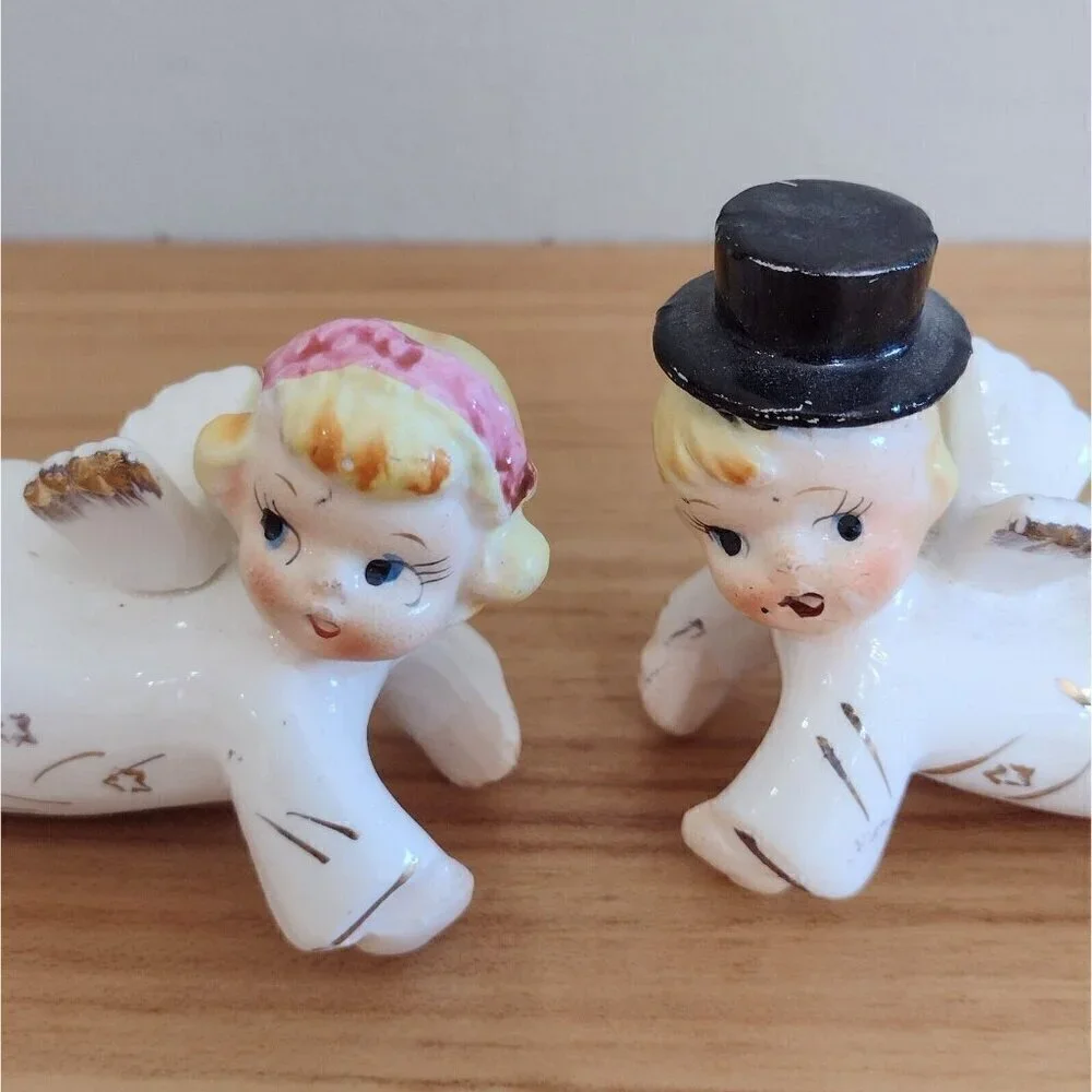 Vintage 1950s Relco Climbing Angels Candle Huggers & Candle Holders W/ Box