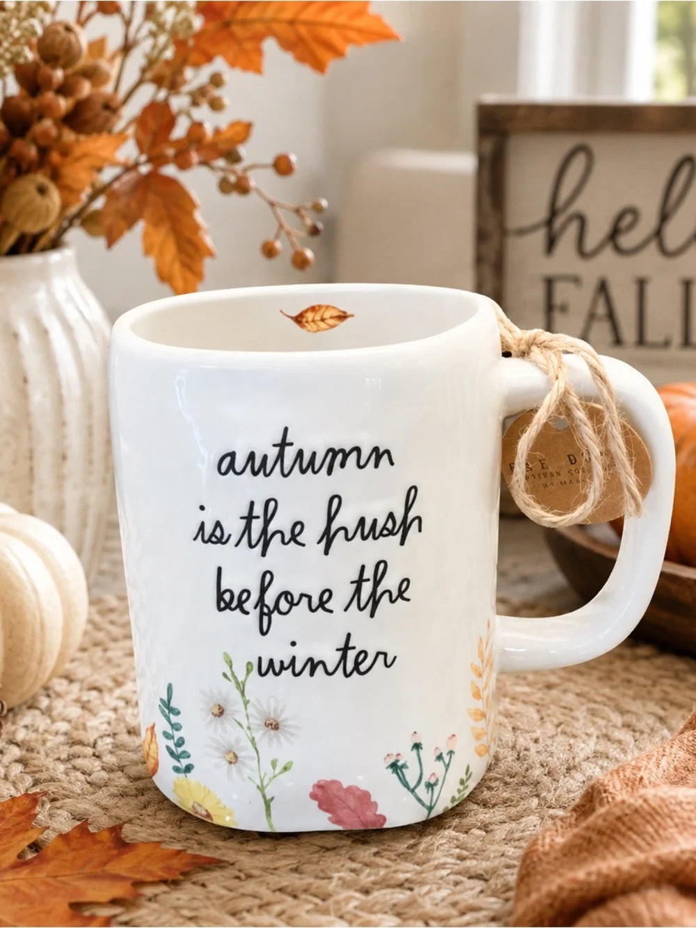 New Rae Dunn Fall Floral Mug “Autumn Is The Hush Before The Winter” Ceramic Mug