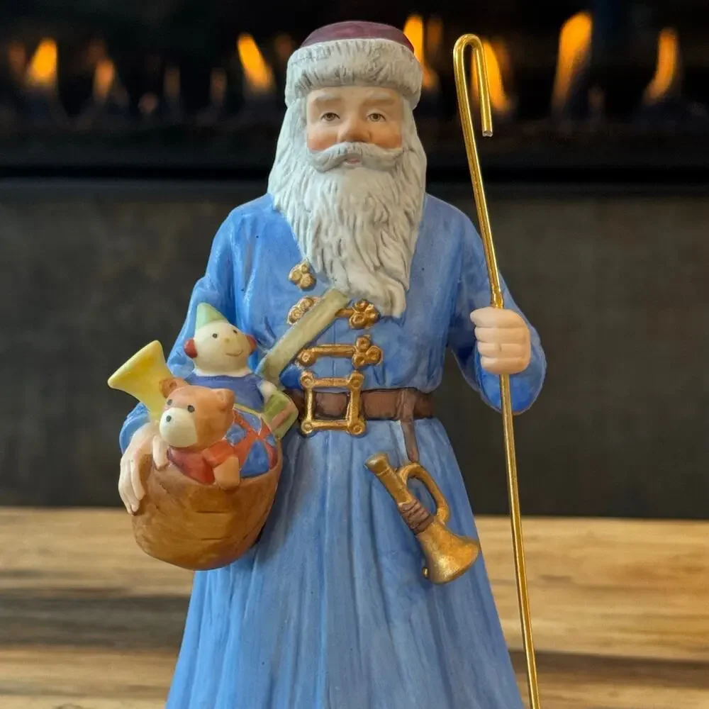 Vtg 1988 Lefton Victorian Santa Claus Music Box #06870 Blue Coat Deck the Halls