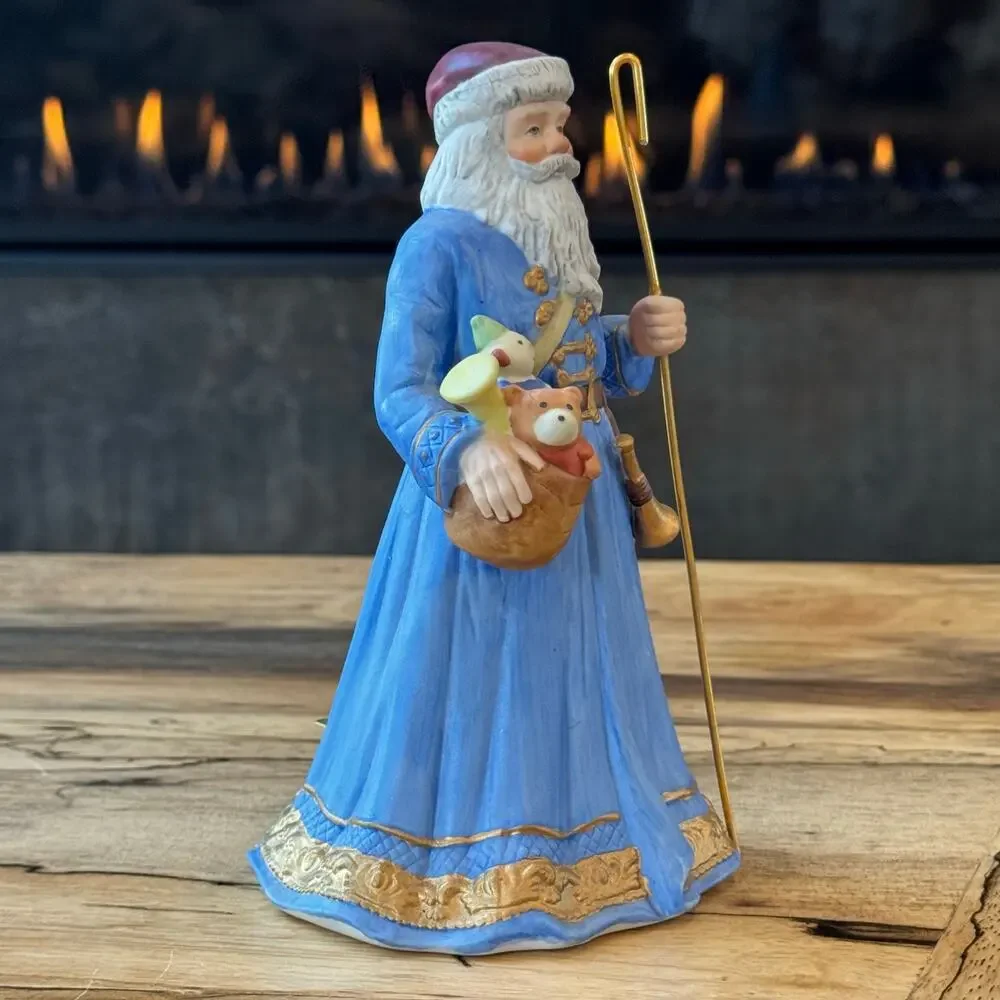 Vtg 1988 Lefton Victorian Santa Claus Music Box #06870 Blue Coat Deck the Halls