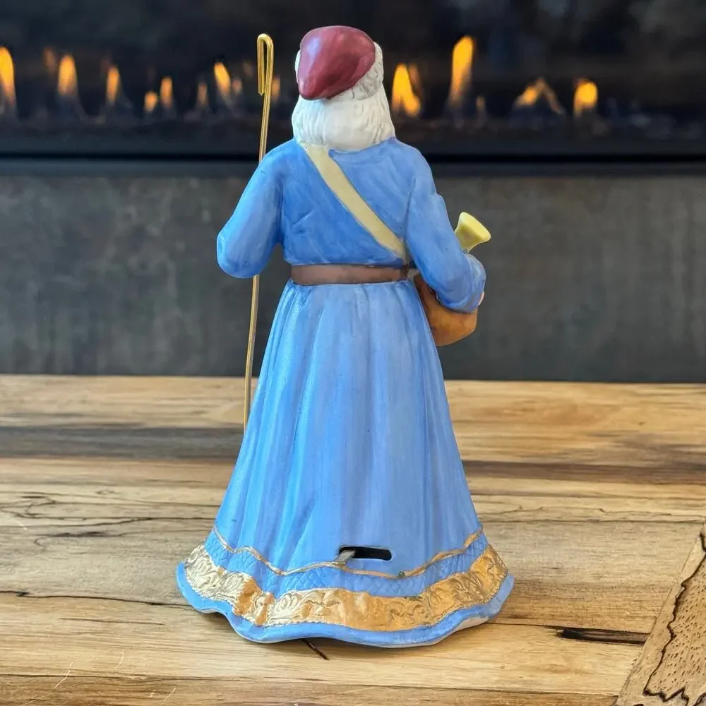 Vtg 1988 Lefton Victorian Santa Claus Music Box #06870 Blue Coat Deck the Halls