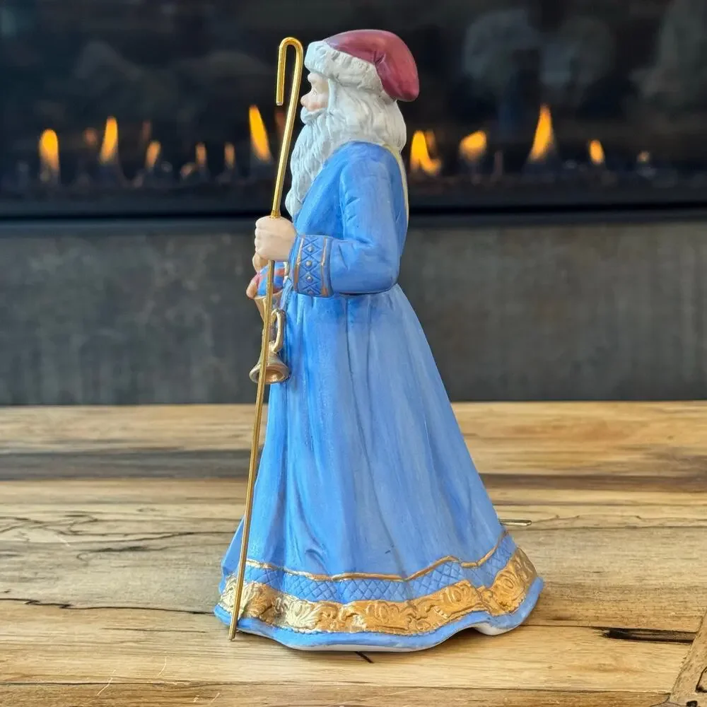 Vtg 1988 Lefton Victorian Santa Claus Music Box #06870 Blue Coat Deck the Halls