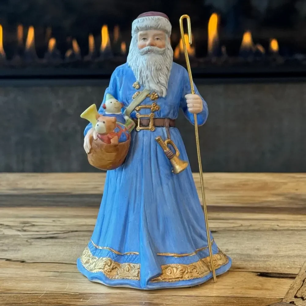 Vtg 1988 Lefton Victorian Santa Claus Music Box #06870 Blue Coat Deck the Halls