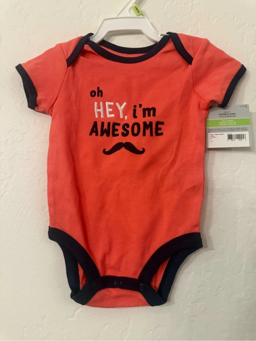 Carter's Orange Short-Sleeve 'Hey, I'm Awesome' One-Piece with Navy Trim