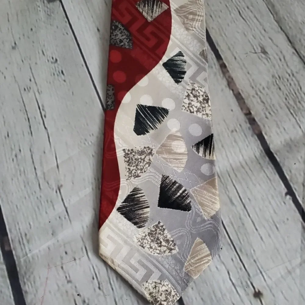 Oscar de la Renta Red Geometric Silk Tie