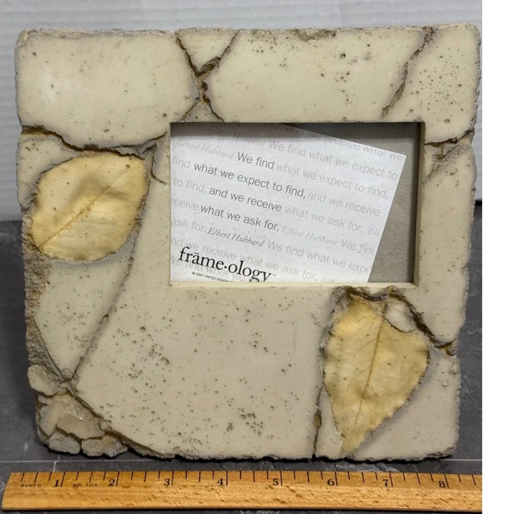 Vintage Frameology Cracked Stone Tile & Leaf Picture Frame Earthy Decor 4x3