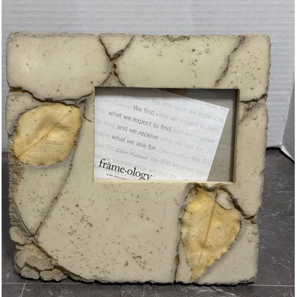 Vintage Frameology Cracked Stone Tile & Leaf Picture Frame Earthy Decor 4x3