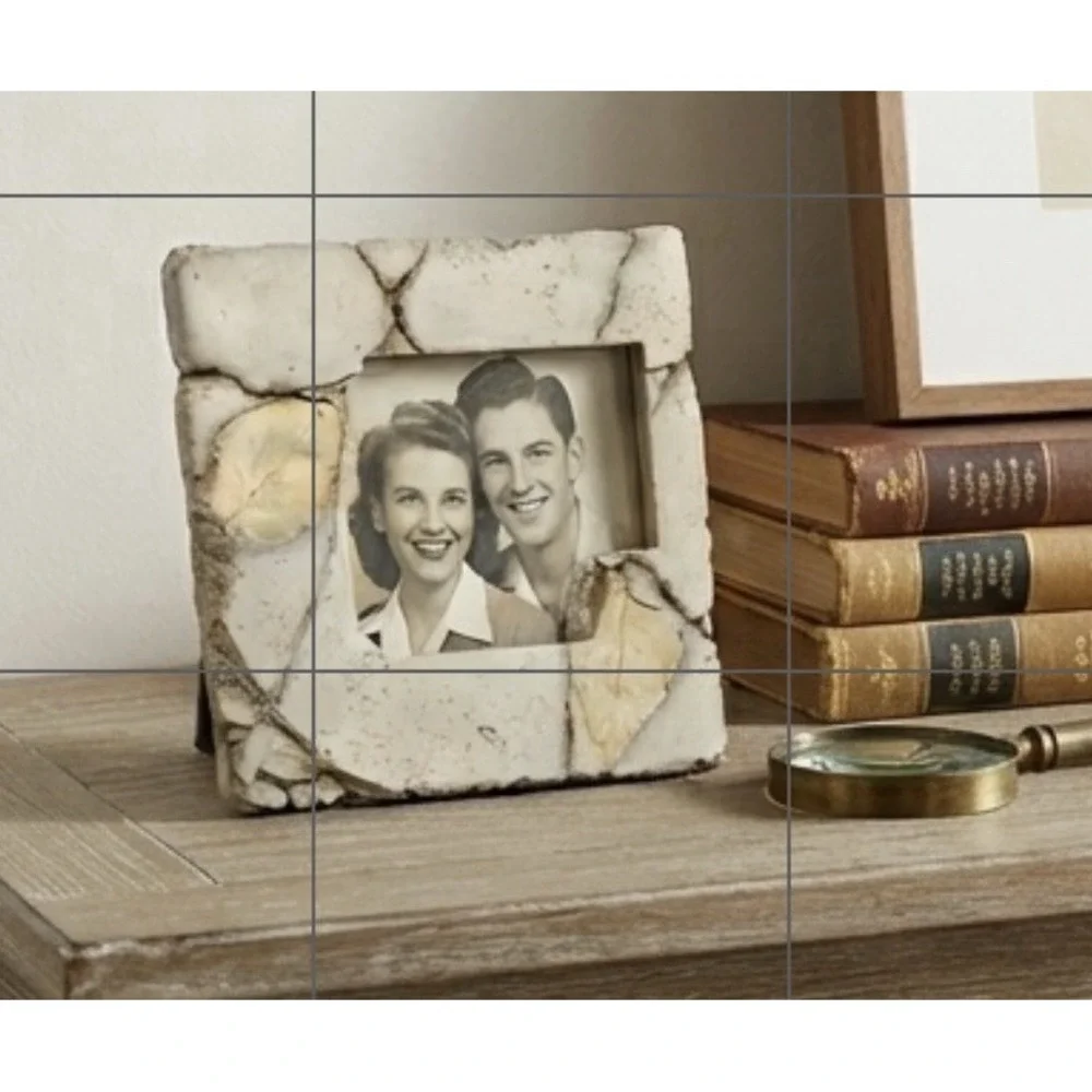Vintage Frameology Cracked Stone Tile & Leaf Picture Frame Earthy Decor 4x3