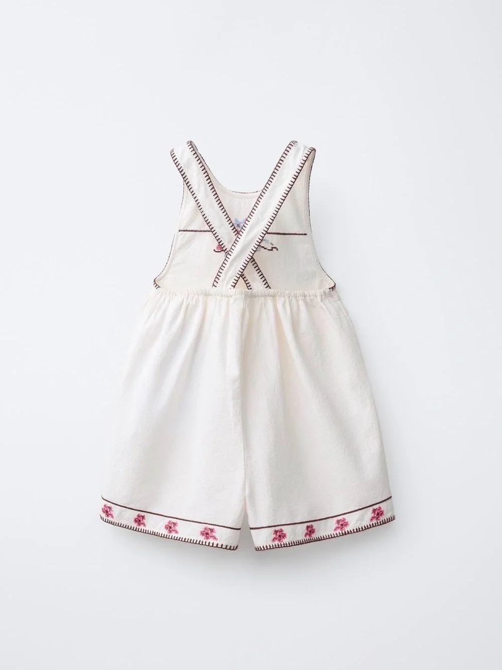 Zara Cream Romper with Pink Floral Embroidery