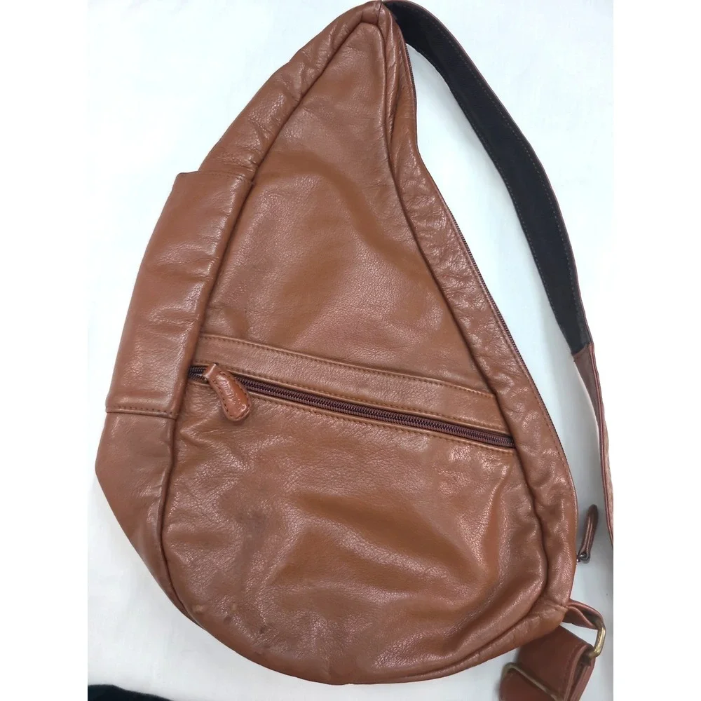 Vintage Ameribag Brown Leather Sling Bag Made in USA Healthy Back Pack Boho