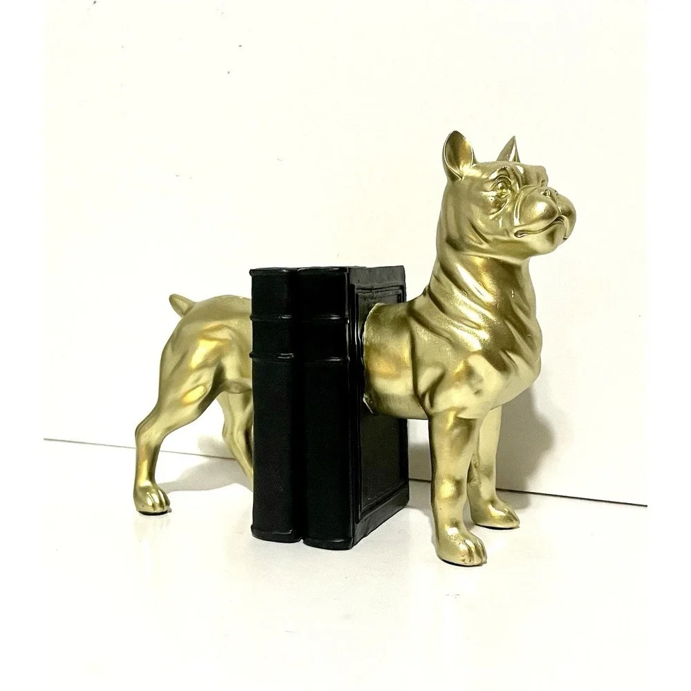 Gold Bulldog Resin Bookends Black Book Base