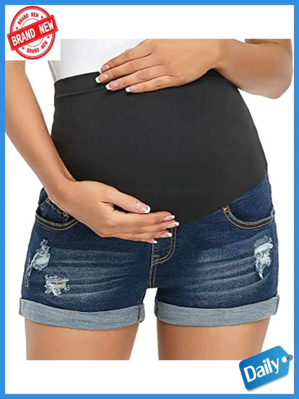 Maternity Over The Belly Denim Shorts with Pockets