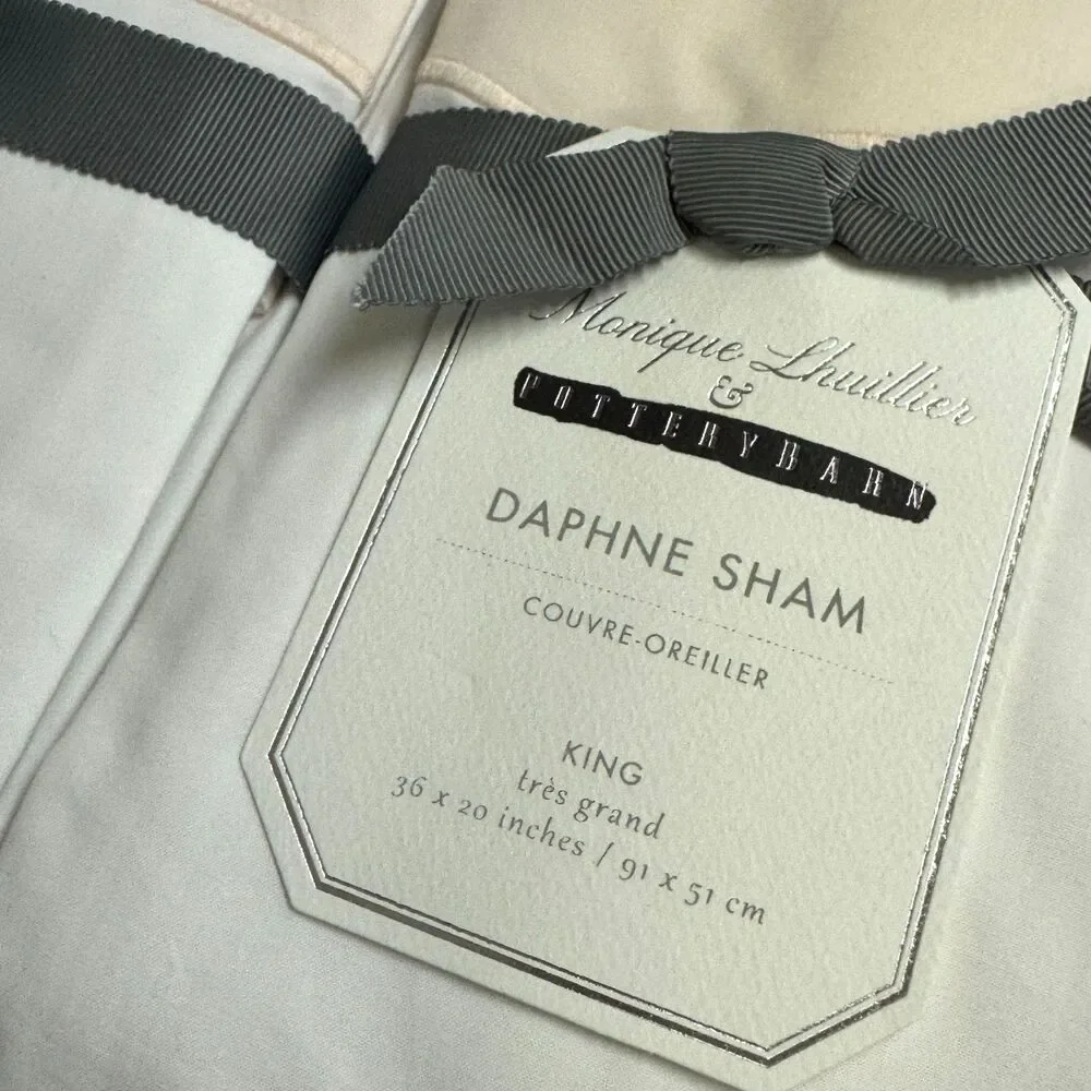 Pottery Barn Monique Lhuillier Daphne Organic Percale King Shams in Shell NEW
