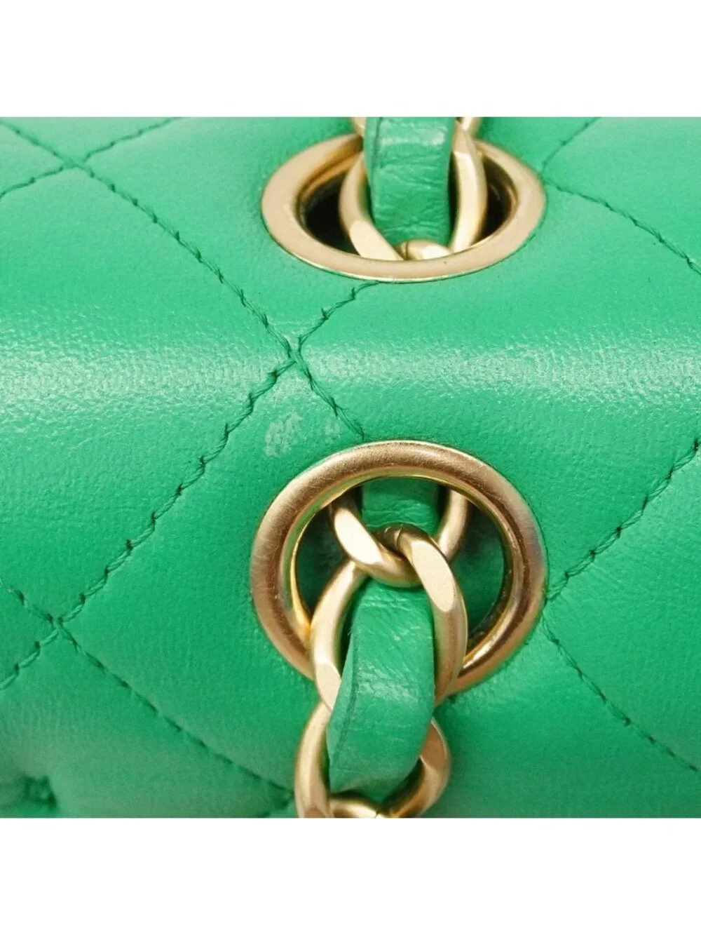 Chanel Shoulder Bag Quilted Lambskin Green Gold