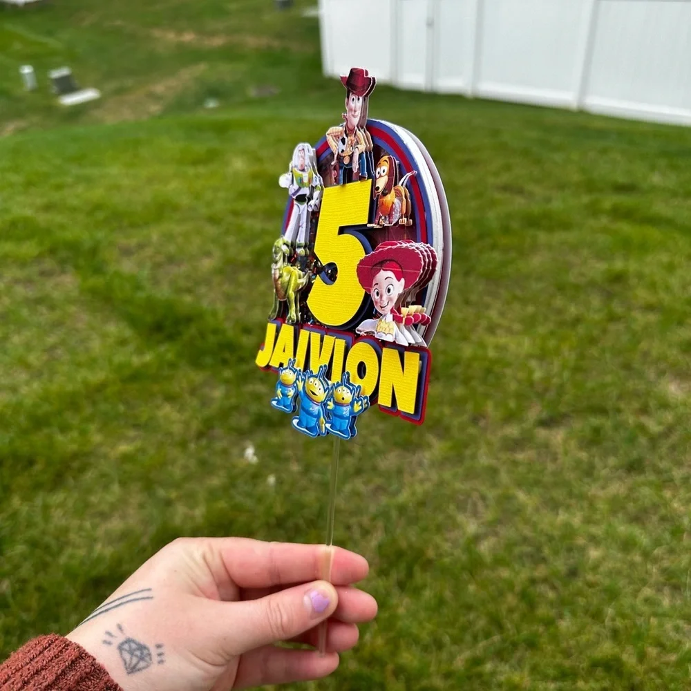 Handmade 3D Toy Story‎ Cake Topper – Custom Name & Age – Shaker + Light-Up