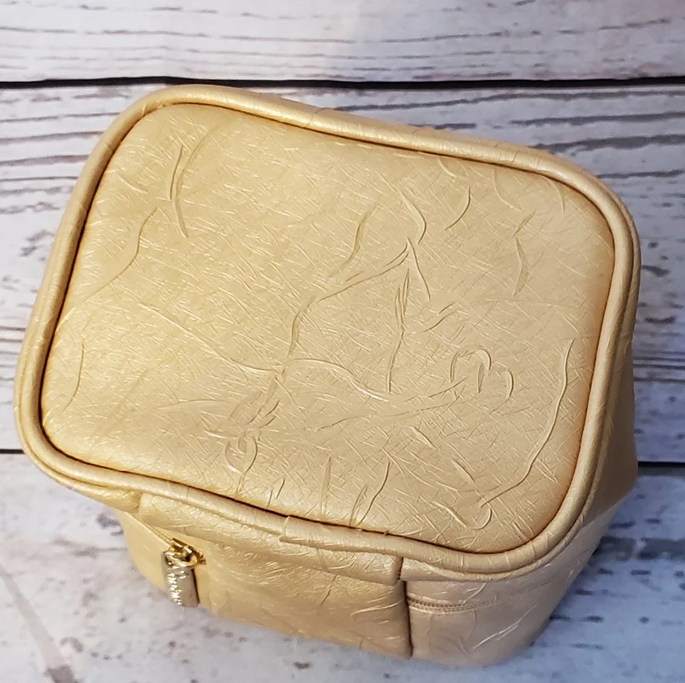 SeneGence gold vinyl mini train case makeup bag