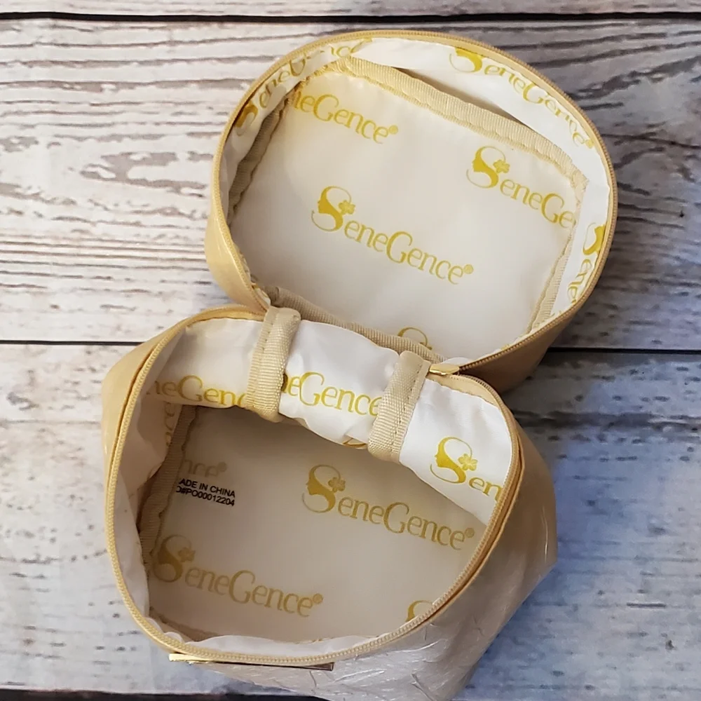 SeneGence gold vinyl mini train case makeup bag