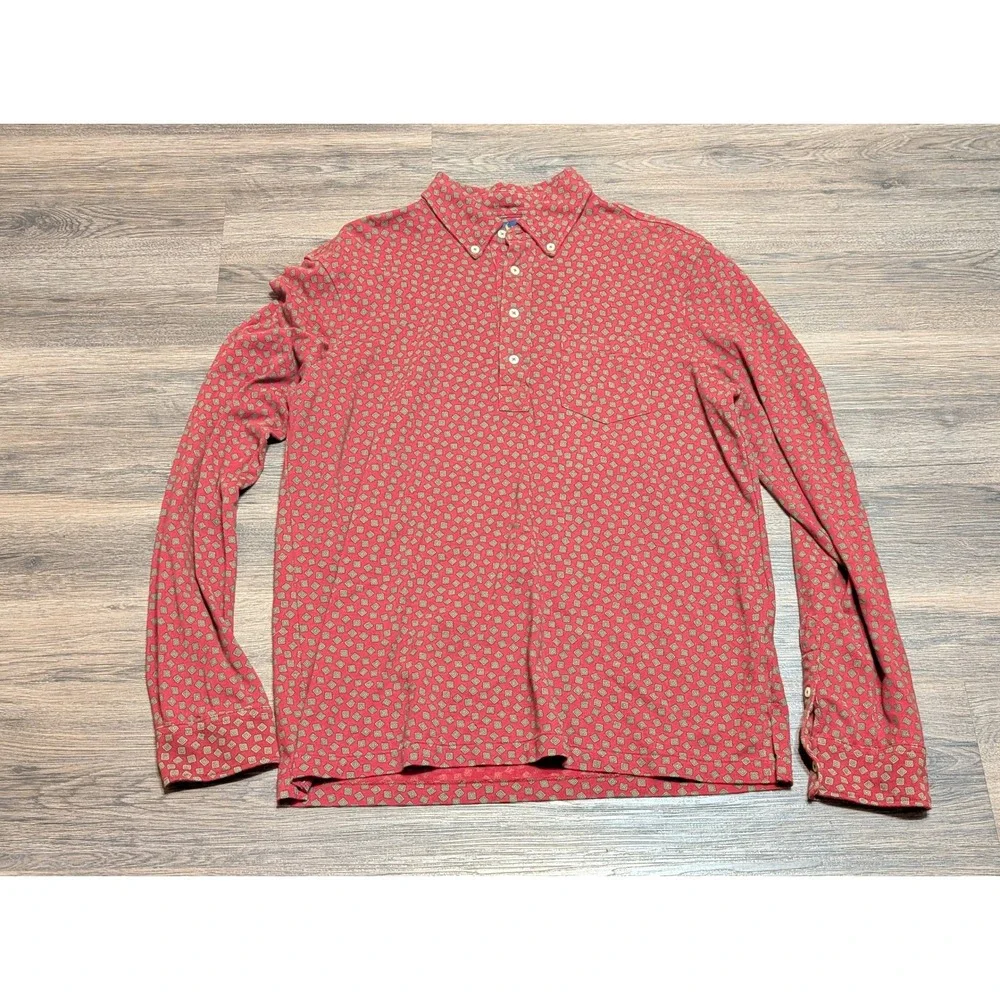 Ralph Lauren Mens Large‎ Red Geometric Print Long Sleeve Button Down Polo Shirt