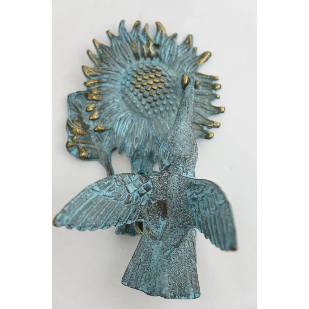 Hummingbird‎ Sunflower Wall Hook Door Knocker Decor Verdigris Bronze Cast Metal