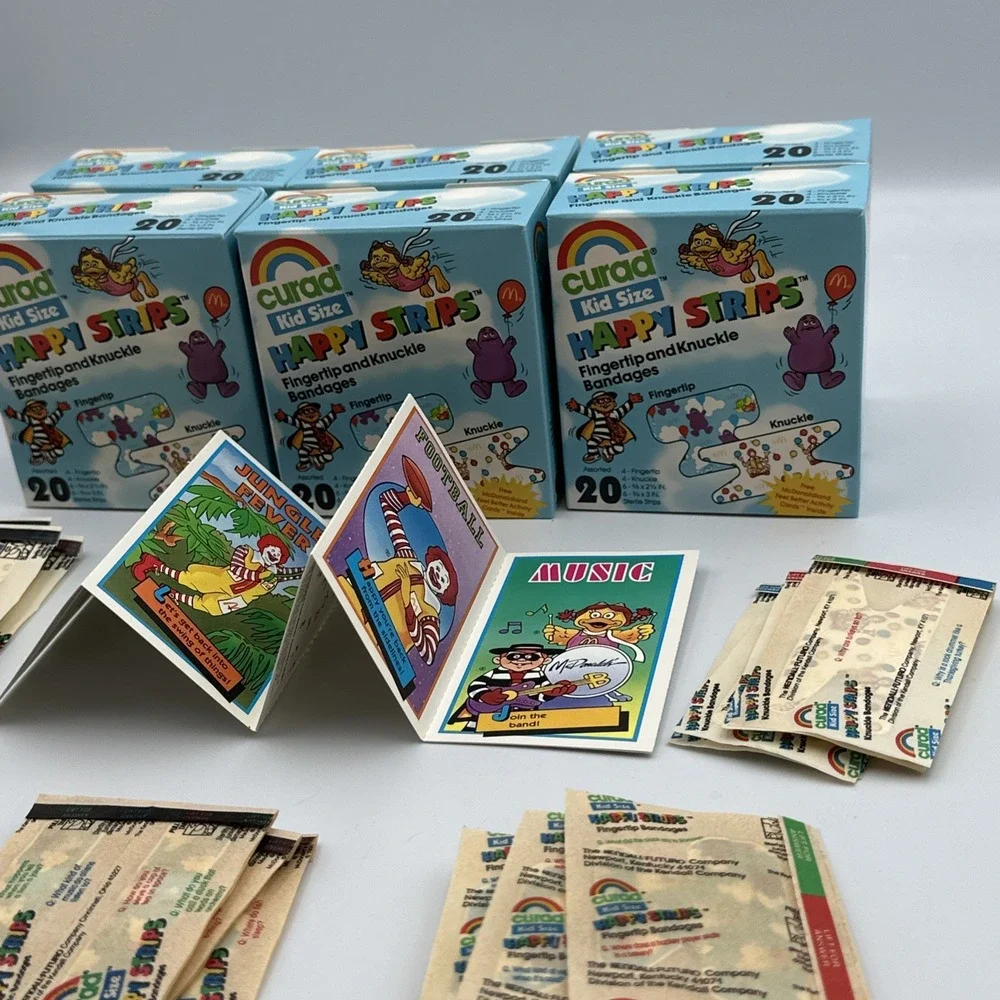 Lot Of 6 VTG 1990 Curad Kid McDonalds First Aid Bandaid Fingertip Knuckles Cards