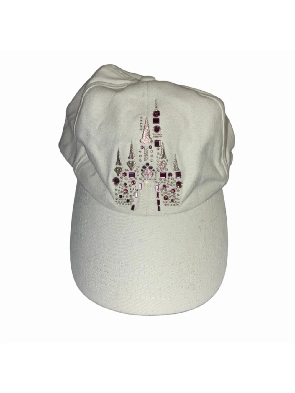 Women's Disney Parks Castle Rhinestone Baseball Hat One Size White Pink