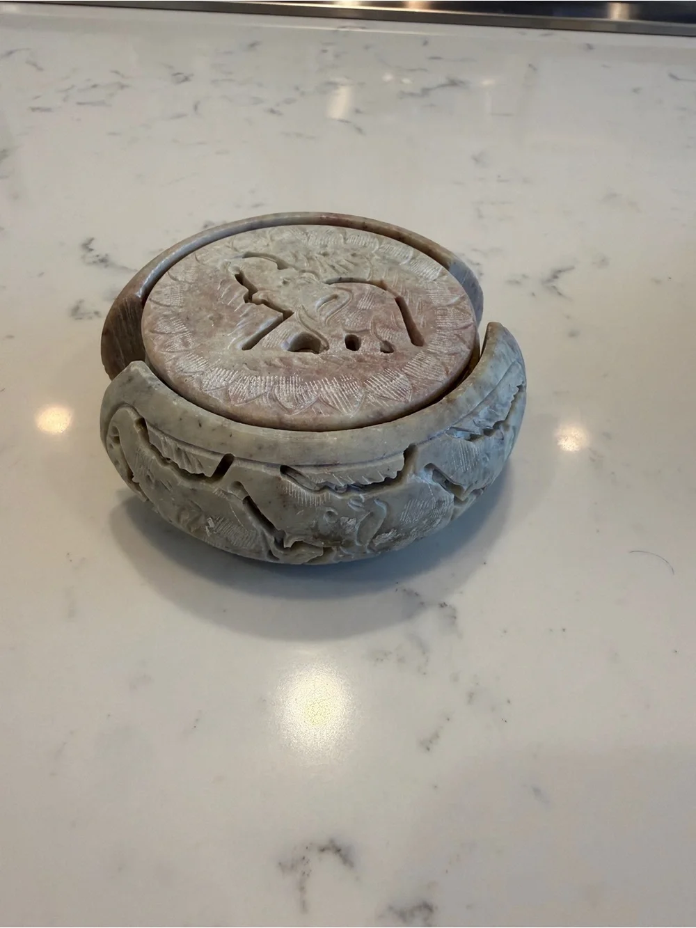 Hand-Carved 6 Soapstone Elephant Coasters home soft slightly