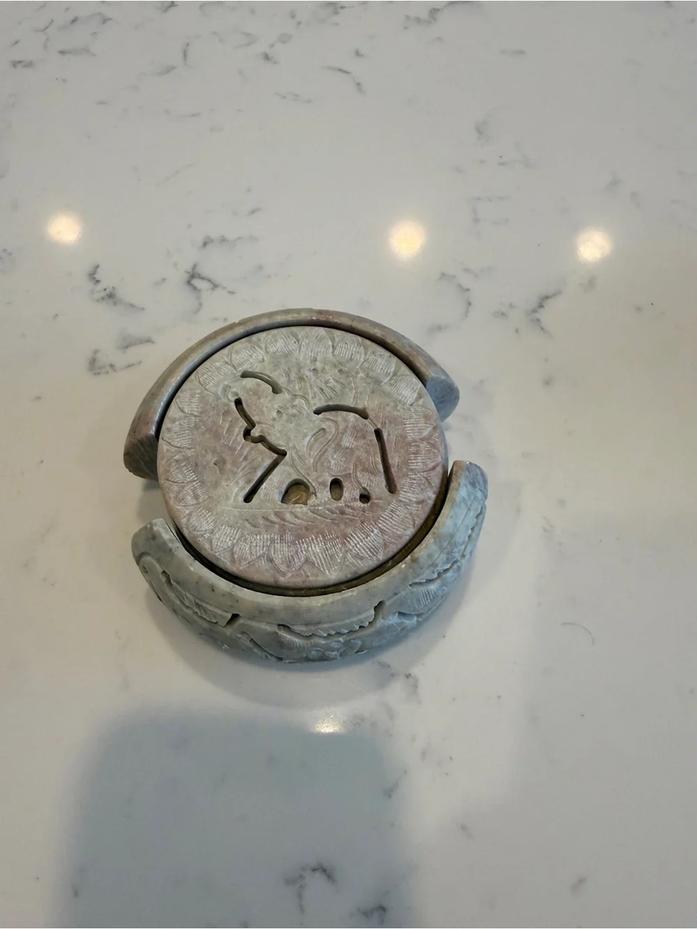 Hand-Carved 6 Soapstone Elephant Coasters monitor tall 2”
