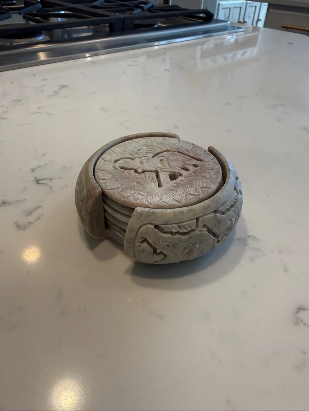 Hand-Carved 6 Soapstone Elephant Coasters pre product