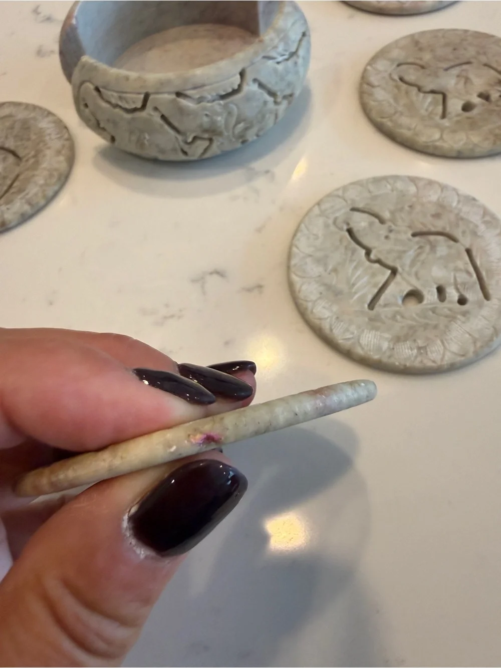 Hand-Carved 6 Soapstone Elephant Coasters they piece